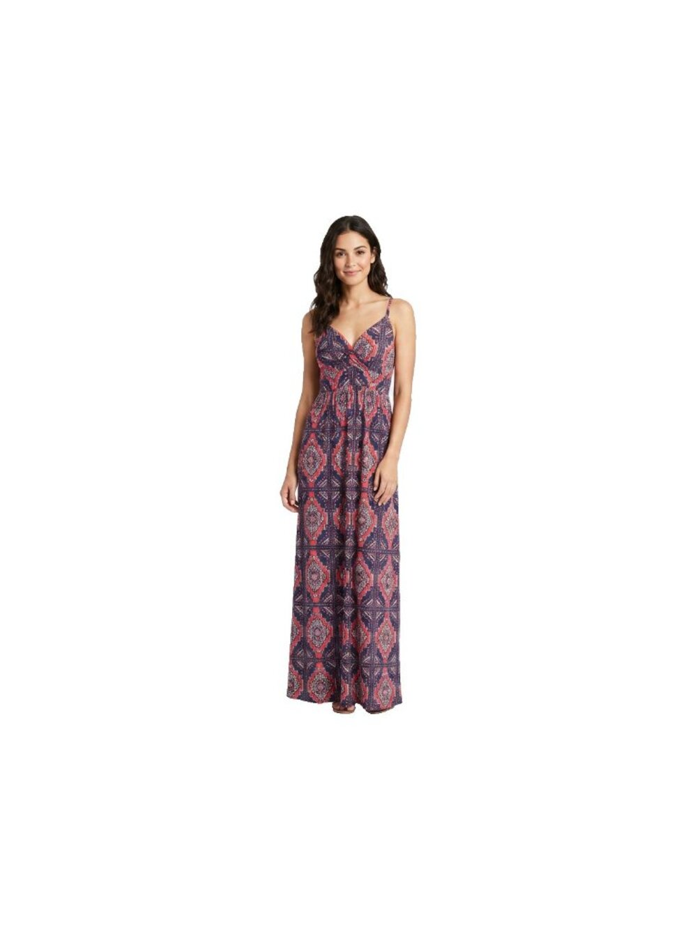 Maxi Dress Sz L Boho Red White Blue Geometric Patriotic Strappy Cottage Casual